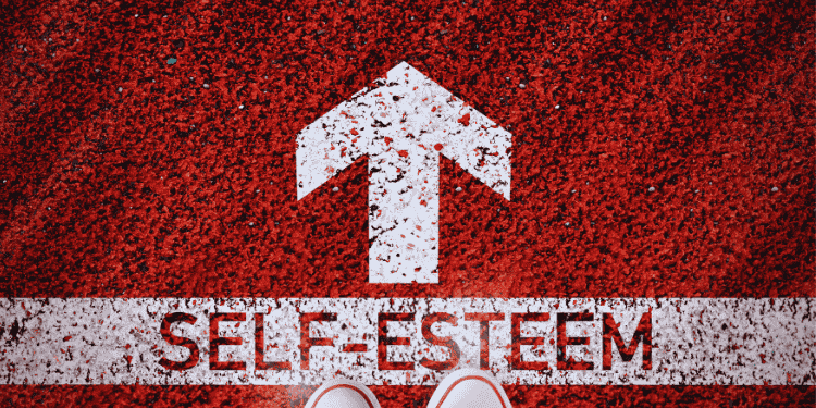 Upward arrow on red path labeled self-esteem