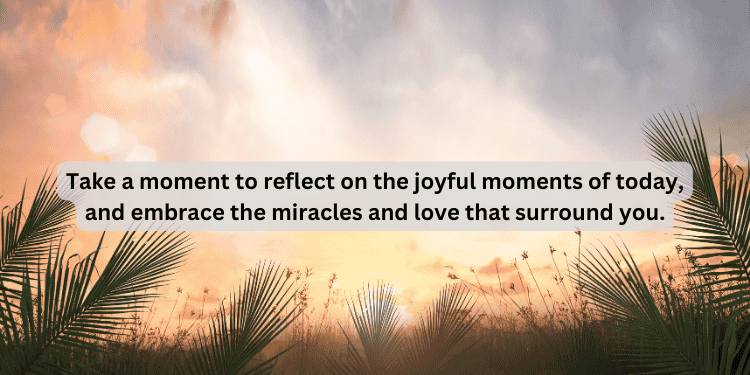 Palm leaves and sky with Sunday quote on love and miracles