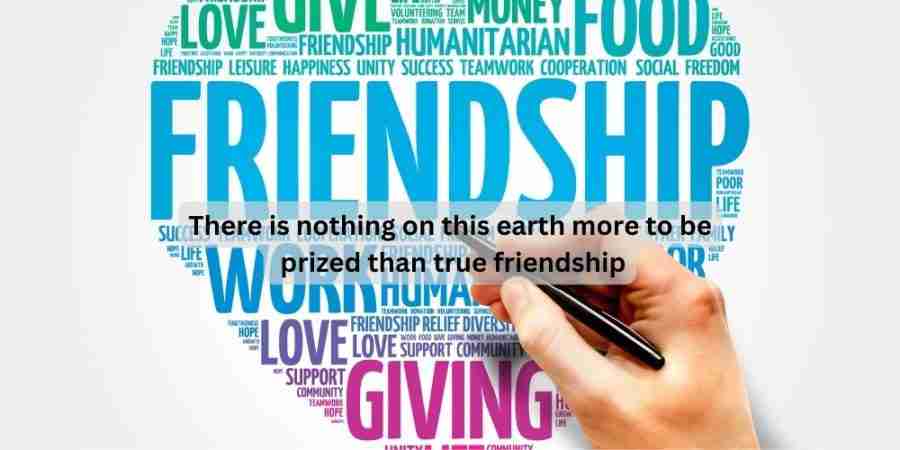 Blue FRIENDSHIP word cloud background with quote: