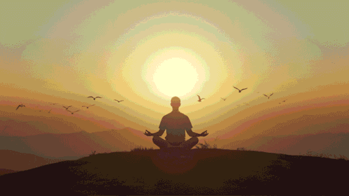 person sitting in meditation on a mountain during sunrise